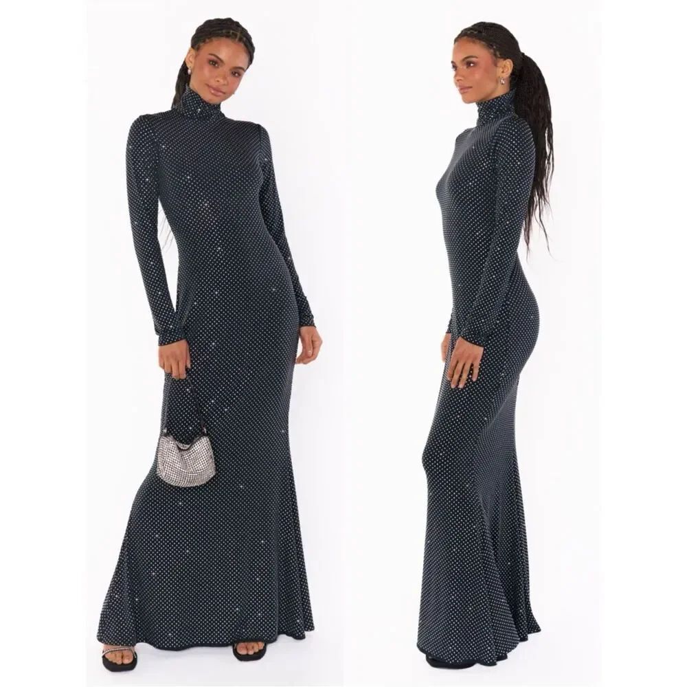 SHOW ME YOUR MUMU Black All Out Maxi Dress with Rhinestone Size L